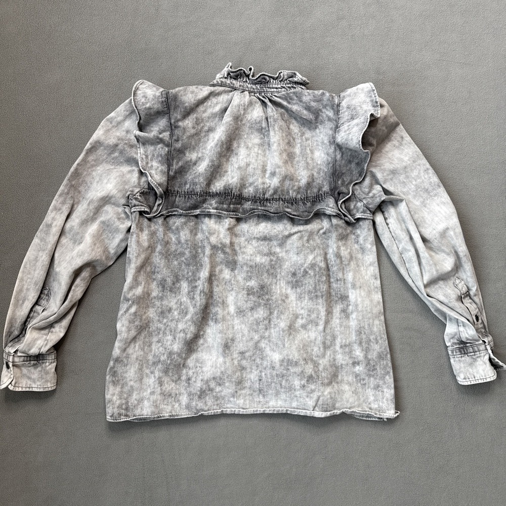 Isabel Marant Étoile Idety Ruffle Denim Cotton Long Sleeve Shirt Gray Women's 38 - Picture 2 of 14